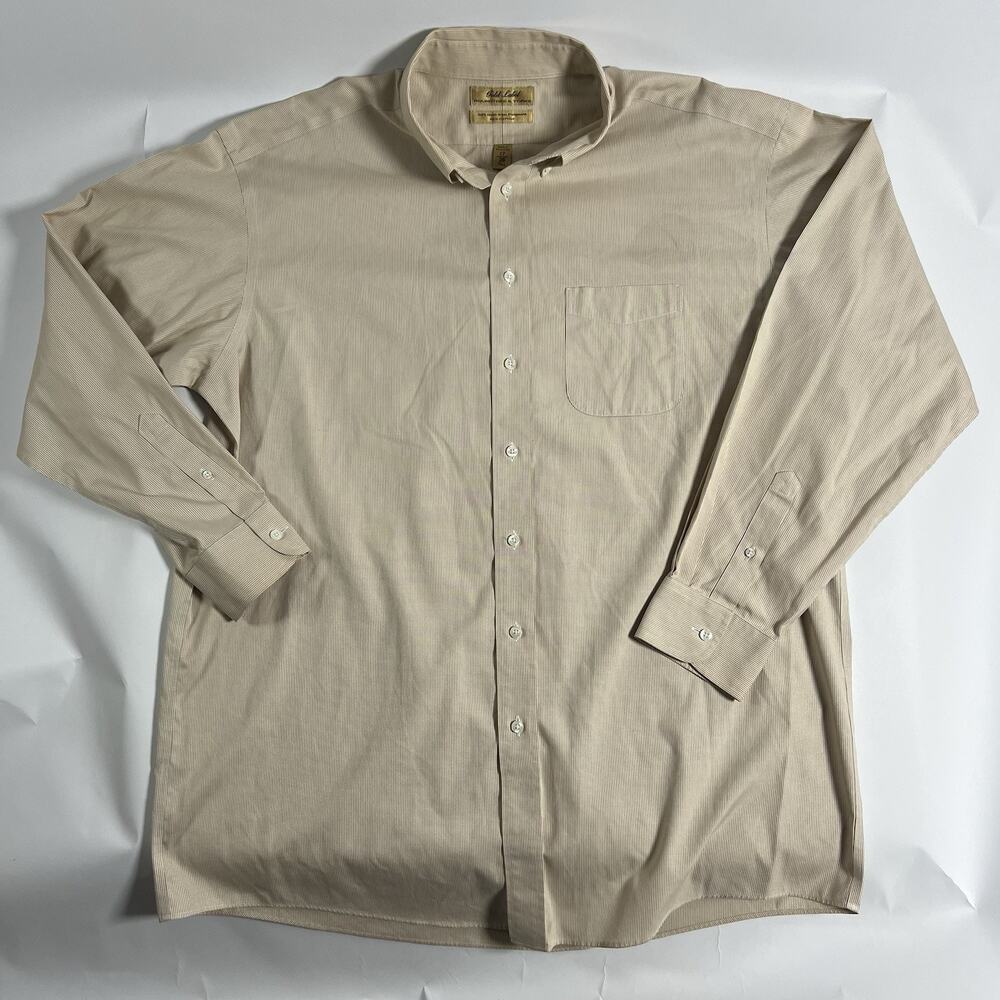 Roundtree & Yorke Gold Label Non-Iron Cotton Check Dress Shirt Beige 17 36 Tall - Picture 1 of 8